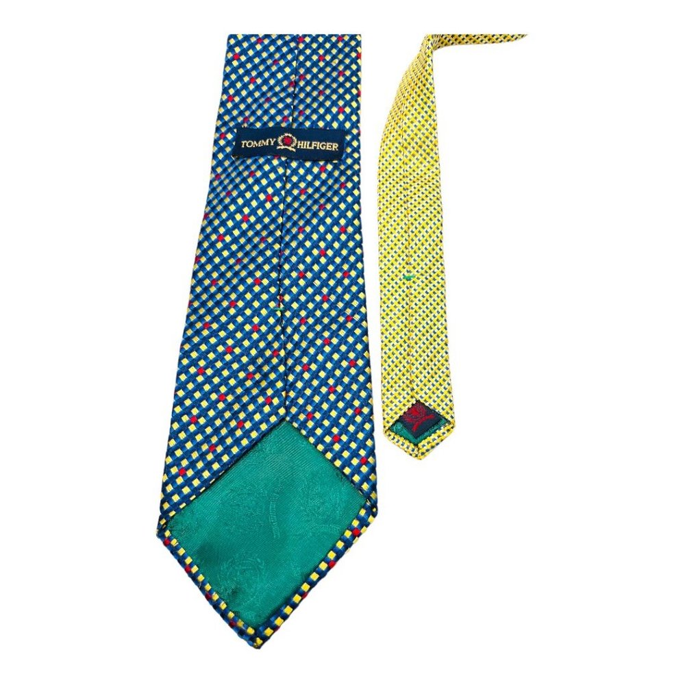 Tommy Hilfiger 1 Pair Vintage Men’s Silk Ties USA Made Imported Fabric Multicolo - Picture 9 of 13